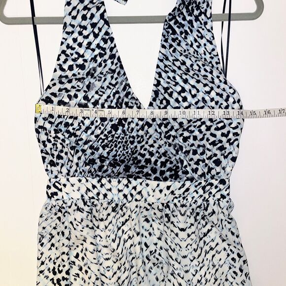 LEITH White Grey Blue Leopard Cheetah Halter Romper Short Jumpsuit Tie Back XS - Picture 7 of 11